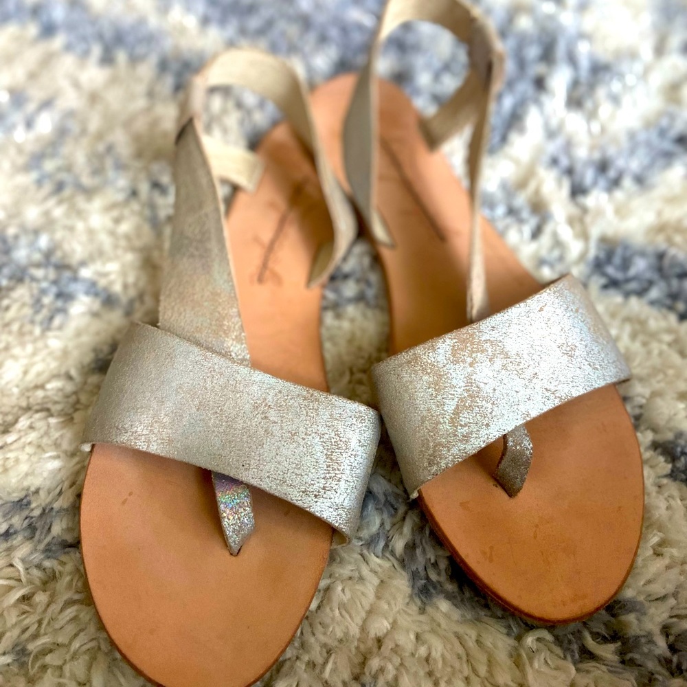 Free People Leather Silver Sandals
